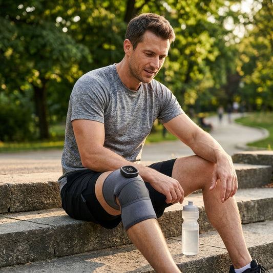 Runner recovering after exercise with the Remeknee knee brace